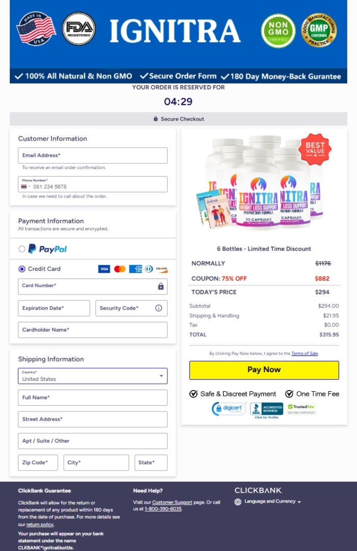 Ignitra Official Website Secure Order Page